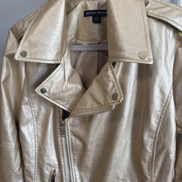 Boston Proper Gold Faux Leather Moto Jacket L - Picture 2 of 8